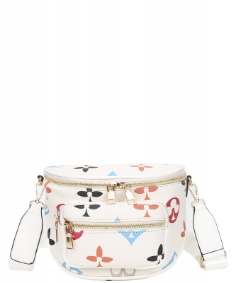 fashion Print Zipper Crossbody Bag DH-9096 WHITE